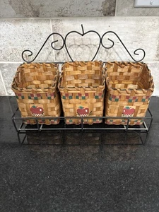 Vintage 3 Apfel Korb Draht Regal Wandbehang  - Bild 1 von 7