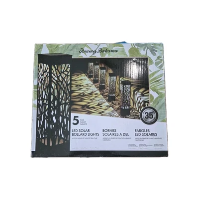 NEW Tommy Bahama Pathway Square Solar Bollard Lights, 35 Lumen, 5 Lights/Pack