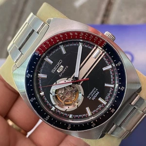 Rare SEIKO 5 Sports SSA329K1 100M Retro Automatic 4R38 Open Heart Pepsi Watch - Picture 1 of 11