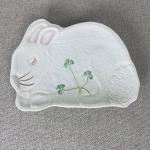 Belleek Ireland Shamrock Easter Bunny Rabbit 7" Plate Candy Dish Ceramic - Picture 1 of 7