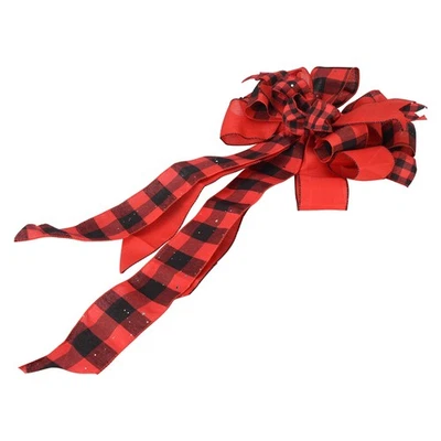 Red Black Plaid Christmas Tree Bow Topper Decor - Image 1 of 4