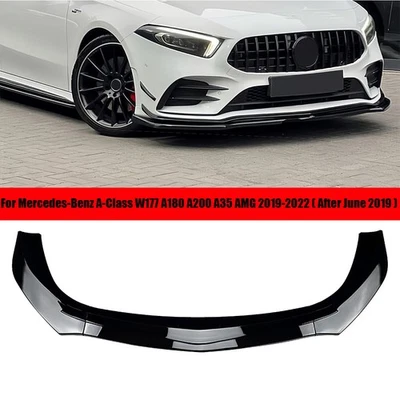 Front Bumper Splitter Lip Black For Mercedes-Benz W177 A200 A35 AMG line 2019-22 - Image 1 of 4
