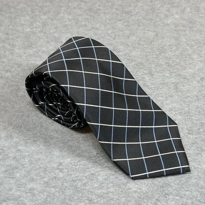 Corbata de cuello largo Nordstrom para hombre negra 100 % seda ventana azul blanco a cuadros Foto 1 de 4