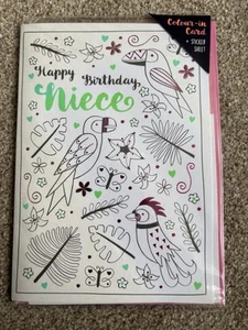 Happy Birthday Niece - 7" x 5" approx Colour-in Card, With Sticker Sheet - Picture 1 of 4