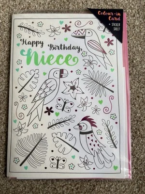 Happy Birthday Niece - 7" x 5" approx Colour-in Card, With Sticker Sheet - Image 1 of 4