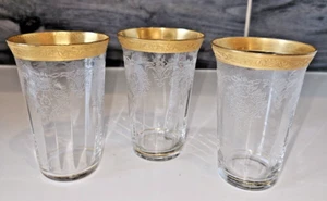Set of 3 MCM Thick Gold Rim Needle Engraved Embossed Design Glasses 3.75 in - Picture 1 of 8