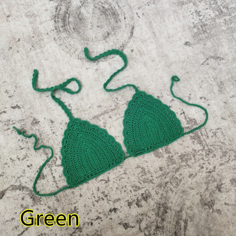 Ручной работы крючком бикини верхний женщин пляж купальник с бретелью через шею треугольник Топ - Изображение 1 из 4