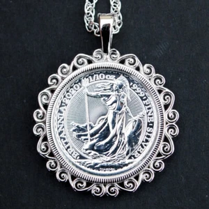 2020 Great Britain 1/10 Oz .999 Fine Silver Britannia Coin 925 Sterling Necklace - Picture 1 of 12