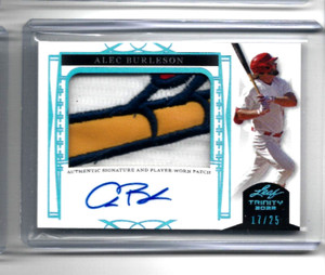 serial 17/25 Sky Blue Auto & 3 clr patch 2022 Leaf Trinity Alec Burleson Cards