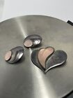 Sterling Silver Signed Great Falls Metal Works Rose Quartz Heart Brooch Earring