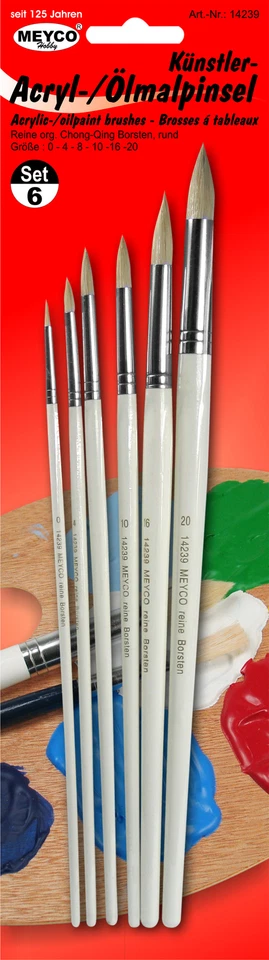 MEYCO Pennelli da pittura acrilici/olio rotondi set da 6
