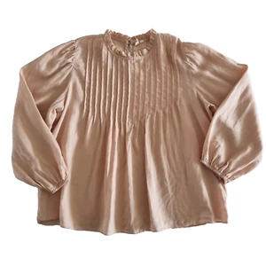 Adorne Pink Linen Top Size 16 Pintucks Cotton Blouson Long Sleeves Womens - Picture 1 of 14