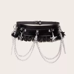 Femmes Dentelle Faux Cuir Ceinture Gothique Ceinture Chaîne Punk Étoile Ceinture - Picture 1 of 5