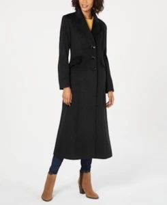 Forecaster of Boston Black Lambswool Notched Collar Maxi Walker Coat Size 10 NEW - Picture 1 of 3