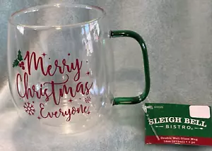 Nuova tazza vetro trasparente doppia parete Sleigh Bell Bistrot rosso Buon Natale tutti - Foto 1 di 8