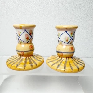 Vintage 90s Hand Painted Ceramic Taper Candlestick Holder Set - Picture 1 of 9