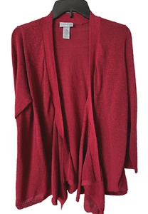 Catherines Size OX Red Ribbed Open Front Metallic Knit Tunic Cardigan Sweater - Picture 1 of 3