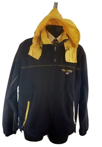 Men M Polo Sport Ralph Lauren Navy Yellow Polartec Thermal Fleece Zip Hood Vtg - Picture 1 of 9