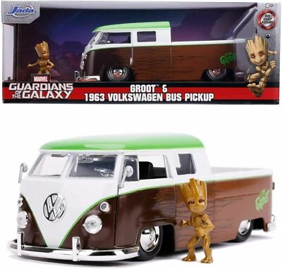 JADA TOYS GUARDIANS GALAXY 1:24 DIE CAST GROOT 1963 VW BUS PICKUP ART 253225013 - Immagine 1 di 3