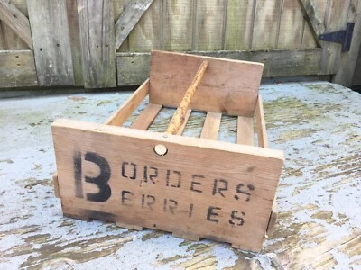 Borders Berries Kentucky Farm Produce Wood Carry Tote Crate Box Handle 18"x11" - Image 1 of 4