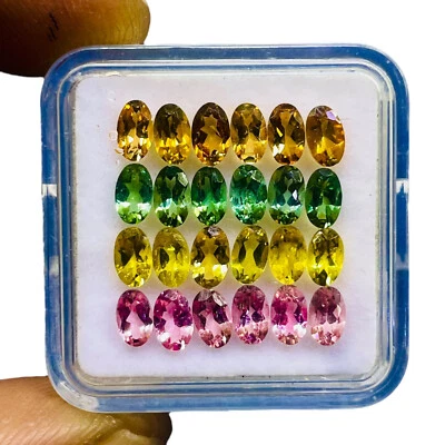 VVS 24 Pcs Natural Multi Tourmaline 5x3mm Oval Cut Loose Untreated Gemstones Lot - Image 1 of 4