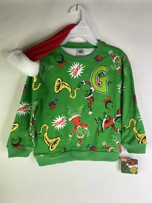 Dr. Seuss The Grinch Holiday Christmas Sweater With Santa Hat Boys Girls Size 6 - Image 1 of 4