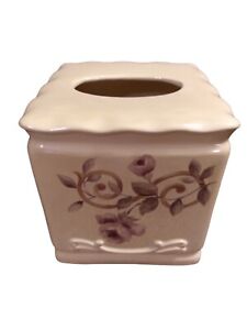 Croscill Chambord Cassis Ceramic Tissue Box Cover Holder Square Purple Floral 6"