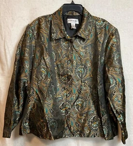 Brownstone Studio Jacket Vintage Gold Satin Brocade Paisley Pockets Zip Size 3X - Picture 1 of 7