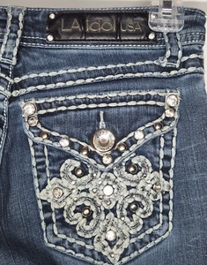 LA IDOL USA Jeans Damen 1 verzierte dicke Nähte Strass Bootcut (26x33)* - Bild 1 von 15