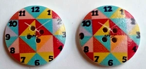2 Clockface Sewing Buttons Crafting Wood 4 Hole 1 1/8"  - Picture 1 of 2