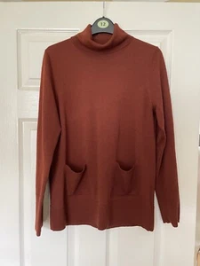 Paul Costelloe Rust 100% Wool Roll Neck 2 Pocket Jumper Sz 12 M Mint Cond - Picture 1 of 4
