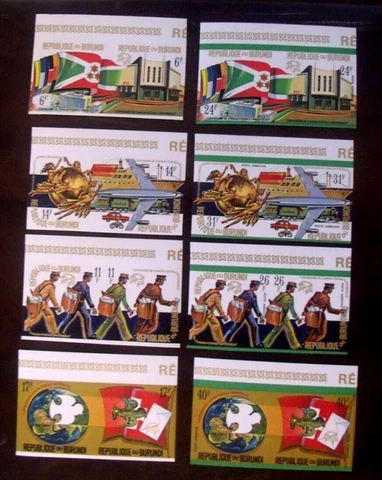 1974 Burundi Stamps - 6 thru 40p set of 16 IMPERFORATED   Lot#638 UPU Centenary Cover