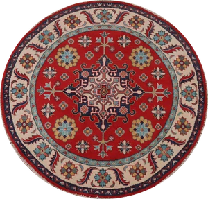 Artisan Kazak Pakistani Round Rug Hand-Knotted Craftsmanship 5x5 ft. - Picture 1 of 18