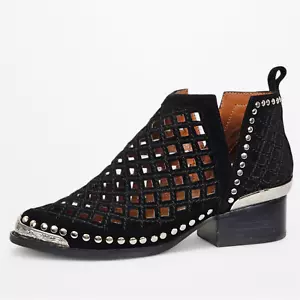 Jeffrey Campbell Cromwell Cut Out Black Suede Western Ankle Boots Booties US 5 - Picture 1 of 9