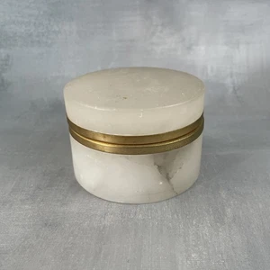 Petite boite ronde vintage en albâtre coffret à bijoux ou autre - Imagen 1 de 8