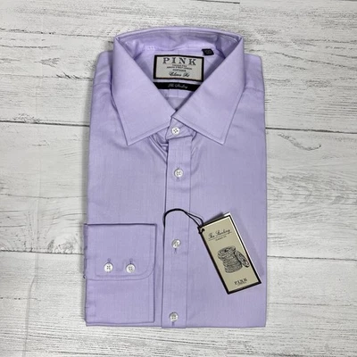 Camisa de Vestir Thomas Rosa Calce Clásico Lila 17R Arthur Twill The Sterling Nueva con Etiquetas Foto 1 de 4