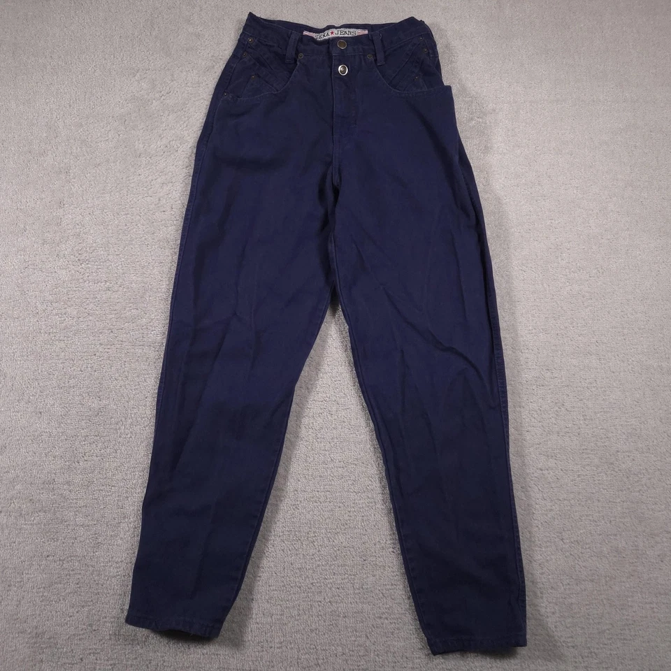 Jeans Zena Vintage Feminino 6 Azul Marinho Escuro Cintura Alta Perna Cônica Ajuste Mãe Sarja Anos 90 - Imagem 1 de 4