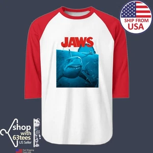 JAWS Sharks Movie Men's Raglan Red Size S to 2XL - Picture 1 of 1