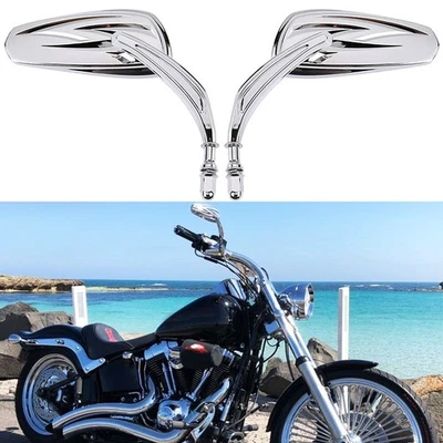 Chrome Motorcycle Flaming Rearview Mirrors For Harley Davidson Softail Standard - Image 1 of 4