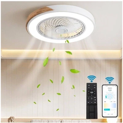 20”Bladeless Ceiling Fan Fandelier Semi Flush Mount LED Light + Remote Control - Image 1 of 4