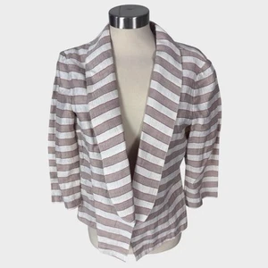Ann Taylor LOFT Size 6 Linen Nylon Dry Clean Striped Tan Jacket 3/4 Sleeve - Picture 1 of 8