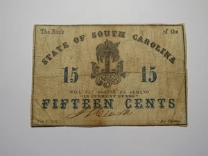 $.15 1863 Charleston South Carolina Obsolete Currency Bank Note State of SC! - Picture 1 of 2