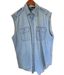 VTG Polo Ralph Lauren Denim Shirt Men L Tall Sleeveless Relaxed Y2K Kenya 90s - Picture 1 of 17
