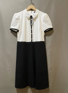 NWT KARL LAGERFELD PARIS Women Collared Contrast Trim Dress Size 10 White/Black - Picture 1 of 16