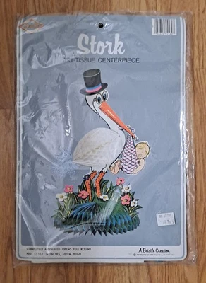 Centro de mesa de tejido artístico cigüeña 1979 de colección Baby Shower nuevo de stock A Beistle Creation #55569 Foto 1 de 4