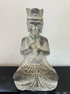 Vintage Chinese Sculpture Lotus Positioned Man Playing Flute - Picture 1 of 11