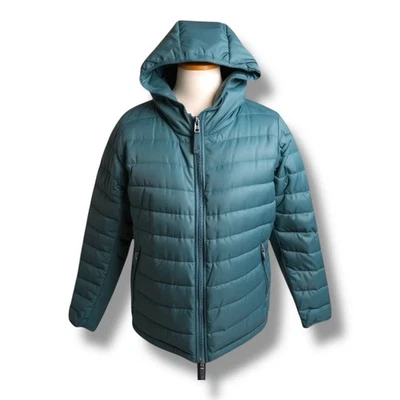Universal Standard Teal Hooded Puffer Jacket Quilted Medium NWT Comfort Panel - Image 1 of 4