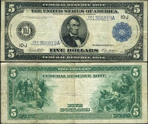 FR. 883 A $5 1914 Federal Reserve Note VF - Picture 1 of 3
