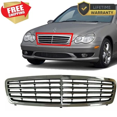 For 2005-2007 New Front Chrome & Black Grille Fits Mercedes-Benz C230 Plastic Foto 1 de 3