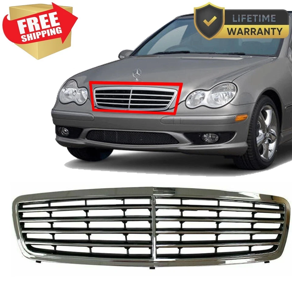 For 2005-2007 New Front Chrome & Black Grille Fits Mercedes-Benz C230 Plastic Foto 1 de 3
